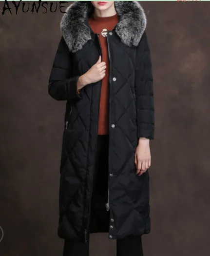 

AYUNSUE Fashion High Quality Women's Down Jacket Fox Fur Collar Female Winter Parkas White Duck Down Women Coats Ropa Zjt278