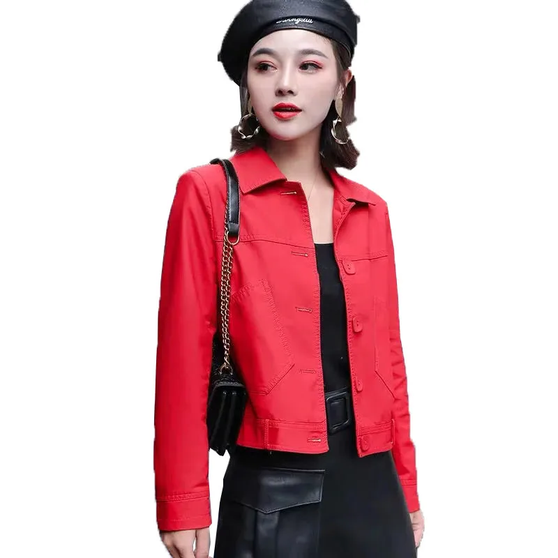 2023 Spring Autumn Pu Faux Leather Jacket Women Single-Breasted Short Biker Jackets Coat Female Outwear Tops casacos feminino