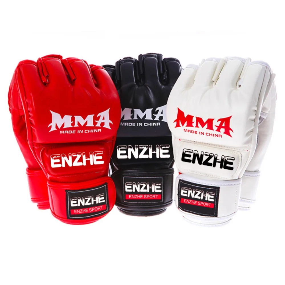 

New Brand Half Finger Boxing Gloves MMA Muay Thai Training Glove Boxer Fight kickBoxing Sports Equipment PU Leather Hand Support