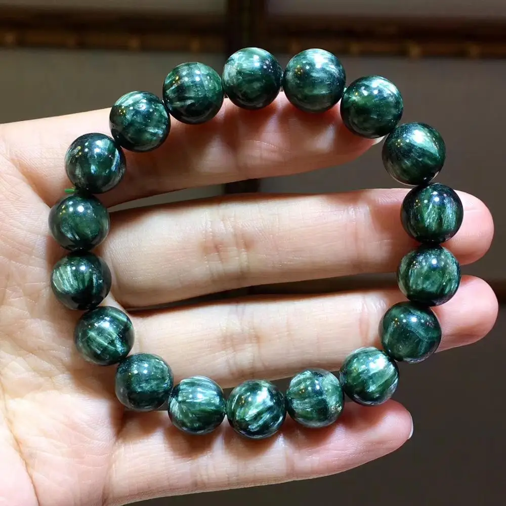 

11mm Natural Green Seraphinite Bracelet Jewelry For Women Man Wealth Gfit Reiki Crystal Round Beads Stone Gemstone Strands AAAAA