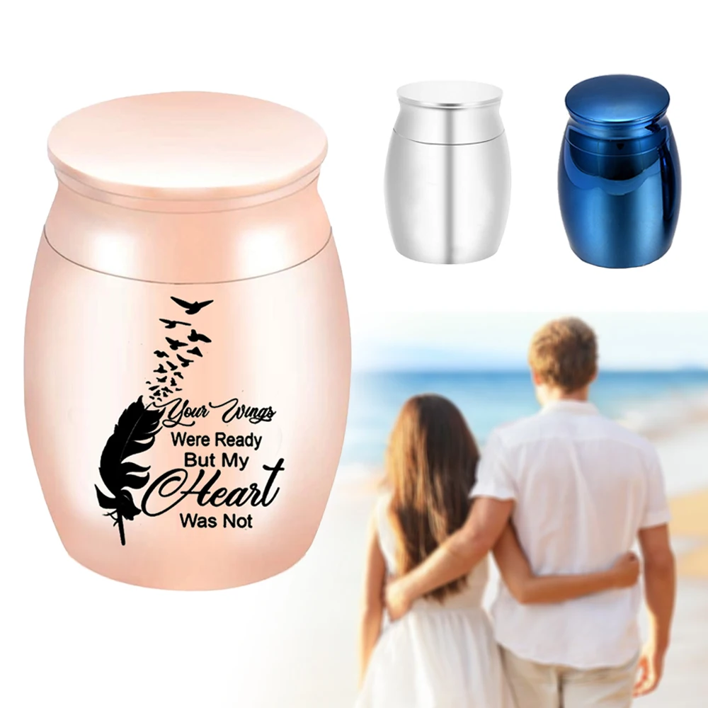 Aluminum alloy cremation jar keepsake feather urn small cremation urn memorial-Your wings were ready but my heart was not