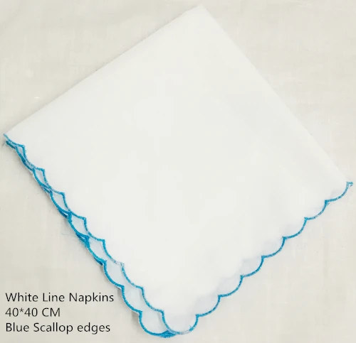 Set of 12 Fashion white Linen Dinner Napkins/Table Napkins with Scalloped Edges Tea Napkins 40*40 CM