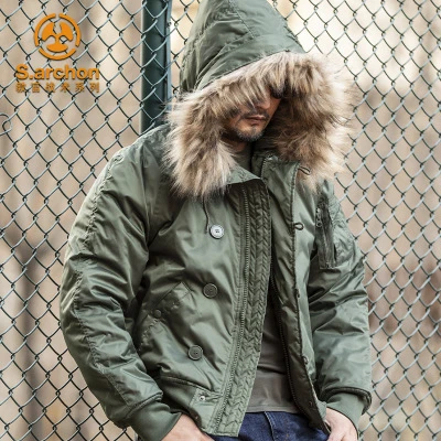 Mens Winter N2B puffer jacket men canada coat military fur hood warm trench camouflage tactical