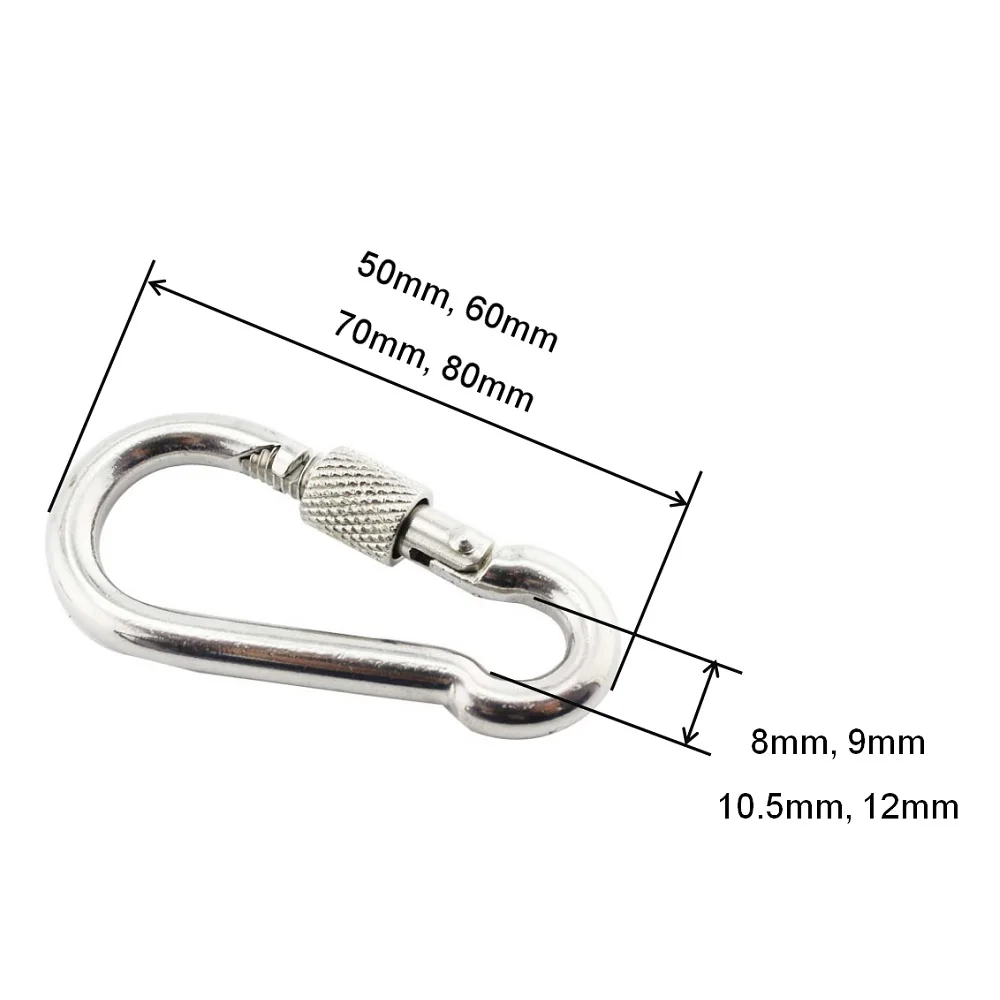 5PCS Self Locking Spring Snap Hook Carabiner With Screw 304 Stainless Steel 5mm 6mm 7mm 8mm Spring Snap Carabiner For Camping