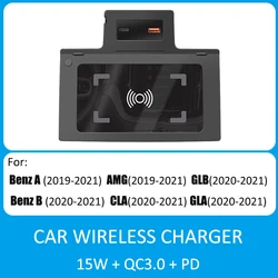 Caricabatterie Wireless per Mercedes Benz classe A B W177 W247 GLB X247 CLA GLA supporto di ricarica per telefono PD USB-C interfaccia ricarica rapida