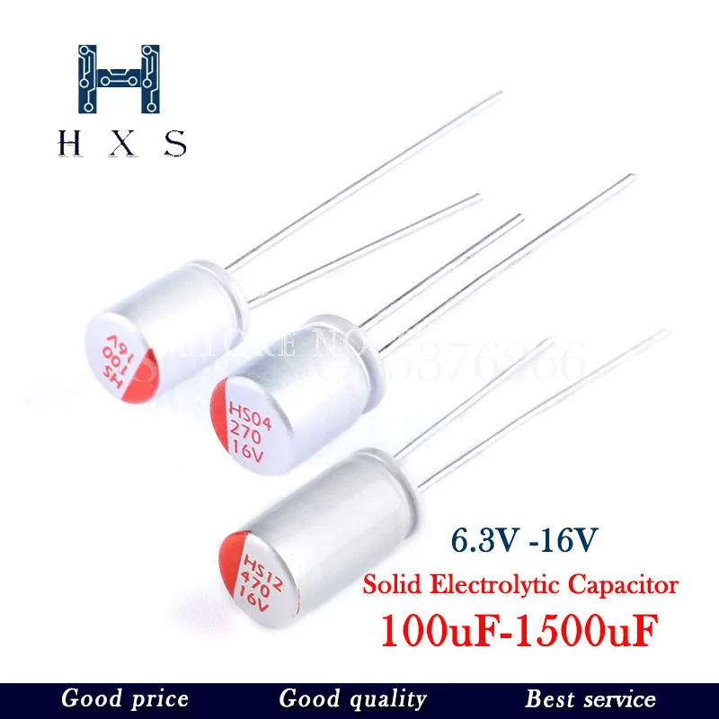 10Pcs Solid Electrolytic Capacitor DIP 6.3V 10V 16V 100UF 150UF 220UF 270UF 330UF 470UF 560UF 680UF 820UF 1000UF 1200UF 1500UF