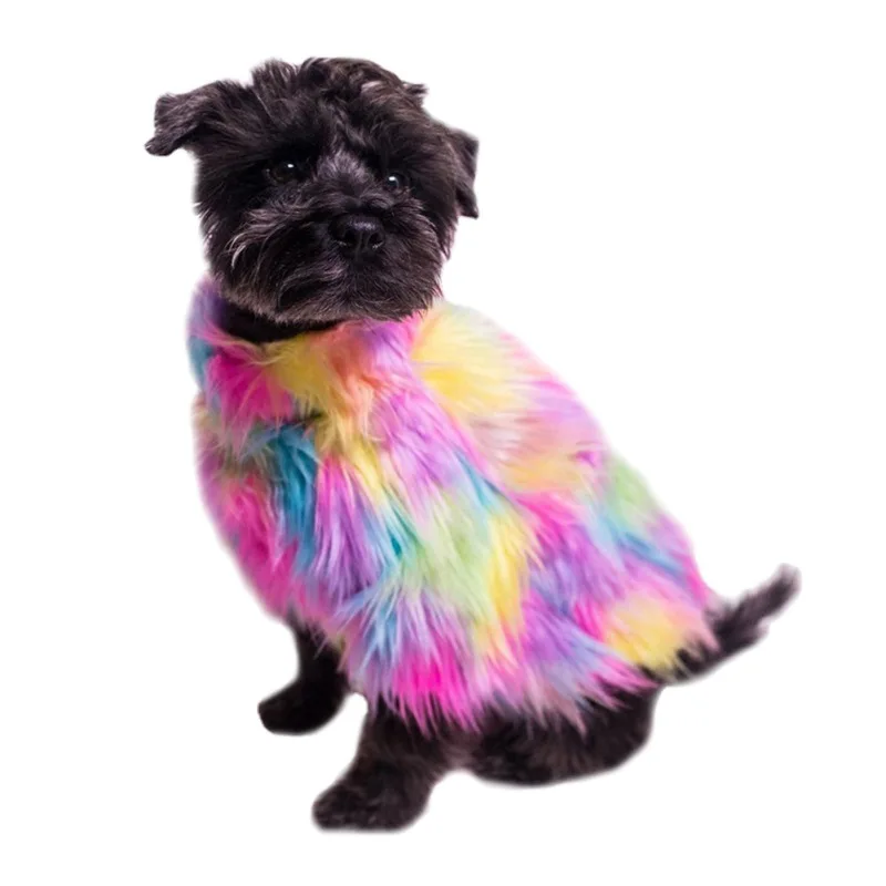 Pet Dog Sweater Dog Clothing Furry Colorful Sweater Fashion Holiday Party Clothes Windproof Jacket For Dog Cat