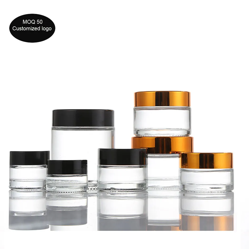 5g 10g 20g 30g 50g 80g silver/black/gold cap glass cosmetic containers cream jar,transparent glass bottle for cosmetic packaging