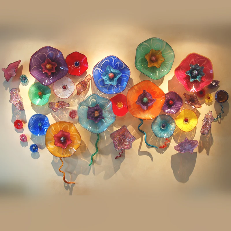 Modern Art Wall Lamps Hand Blown Murano Flower Glass Plates Wall Decorations Living Room