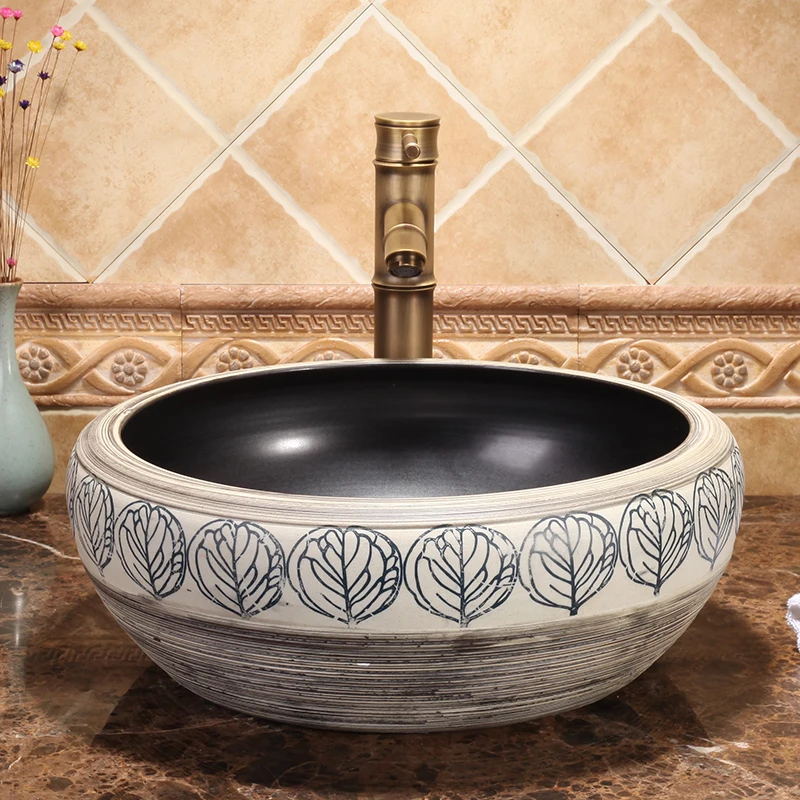 

Europe Vintage Style Art Ceramic washbasin Countertop Basin Sink Handmade Ceramic Bathroom Vessel Sinks art sink handmade