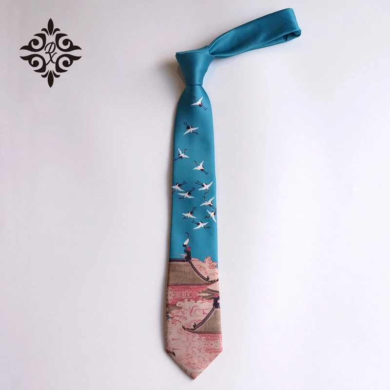 Free Shipping New Male men's fashion Original Men women chinese Song figure printing tie dark blue Chinese style retro necktie