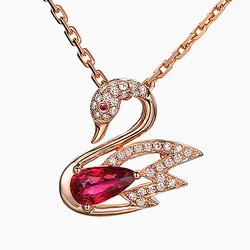 Classical rose gold swan red crystal ruby gemstones diamonds pendant necklaces for women jewelry choker bijoux gift accessories