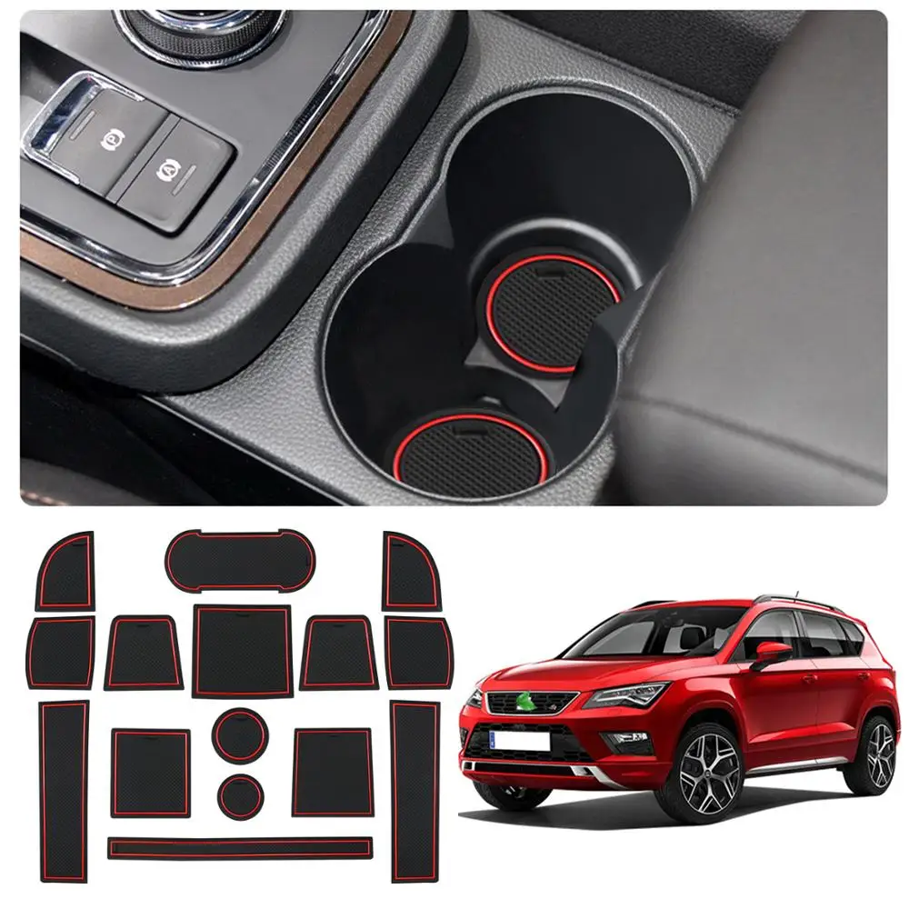 RUIYA Door Groove Mat For Ateca SUV 2017 2018 2019 Car Anti-Slip Dust-Proof Gate Slot Pads Auto Interior Accessories Red