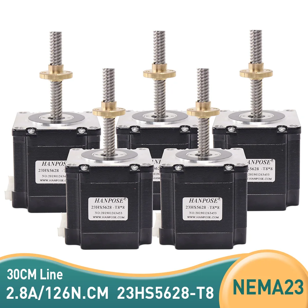 

5PCS NEMA 23 23HS5628-T8 4-lead 57 motor 56mm 2.8A screw Stepper Motor with t8 screw lead 2/4/8mm CNC Laser Grind Foam