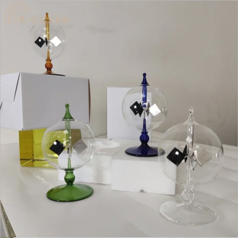 4 Blades Rotating Glass Windmill Solar Power Radiometer Creative Craft Decoration Home School Teaching Study Office Supplies