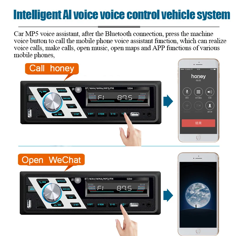 Car Radio 24/12V AUX FM USB TF Card Color Button OLED Autoradio 1Din ISO Interface U Disk 520AI Bluetooth Hands-free MP3 Player