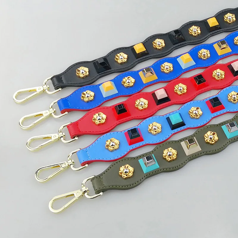 Fashion Rivet Bag Strap High Quality Leather Shoulder Strap Handel For Bags Multicolor Rivet Decorate Female Handles Strap Belt