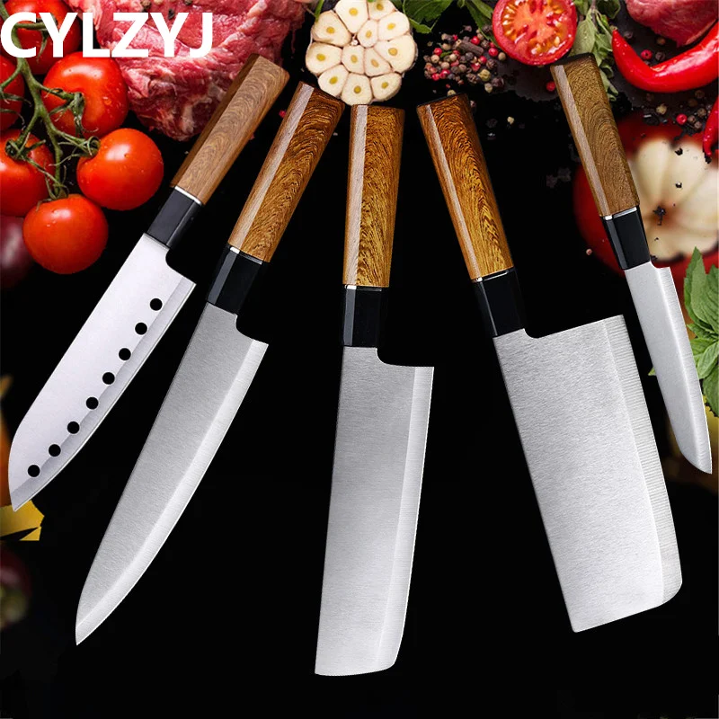 Stainless Steel Kitchen Knives Set Santoku Nakiri Utility Kitchen Knife Set White Blade Japan Knife Set Kitchen Cooking Tools