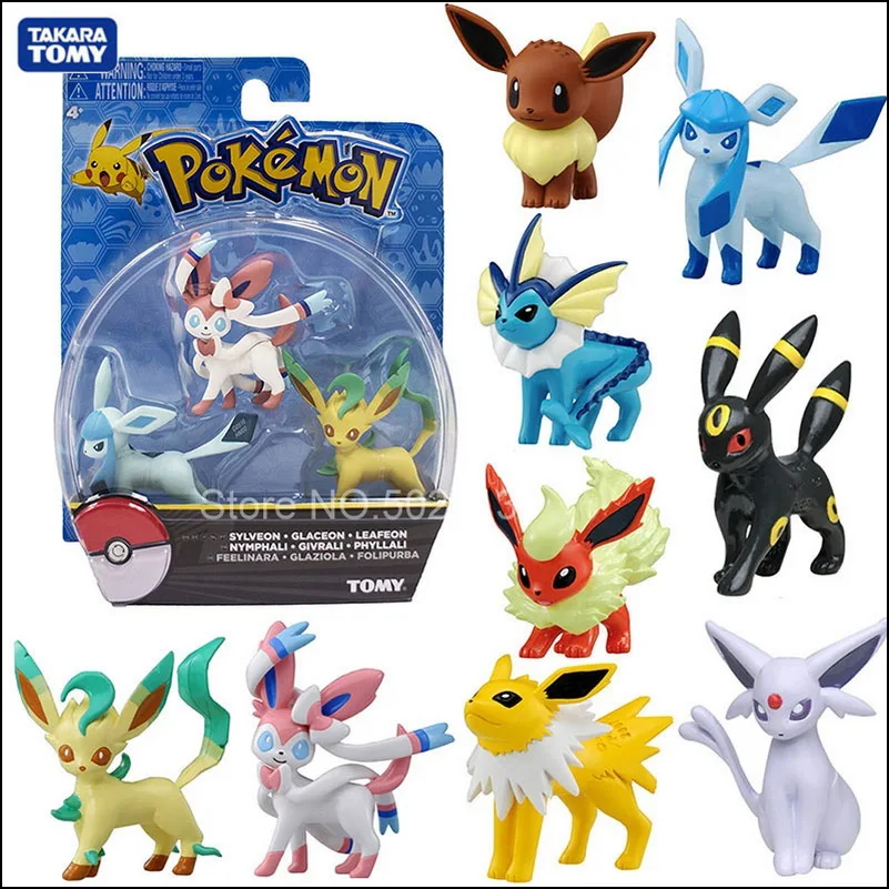 Takara Tomy Vaporeon Jolteon Flareon Espeon Umbreon Leafeon Glaceon Eeveelution Anime Pokemon Eevee Figure Doll Toy Gift for Kid