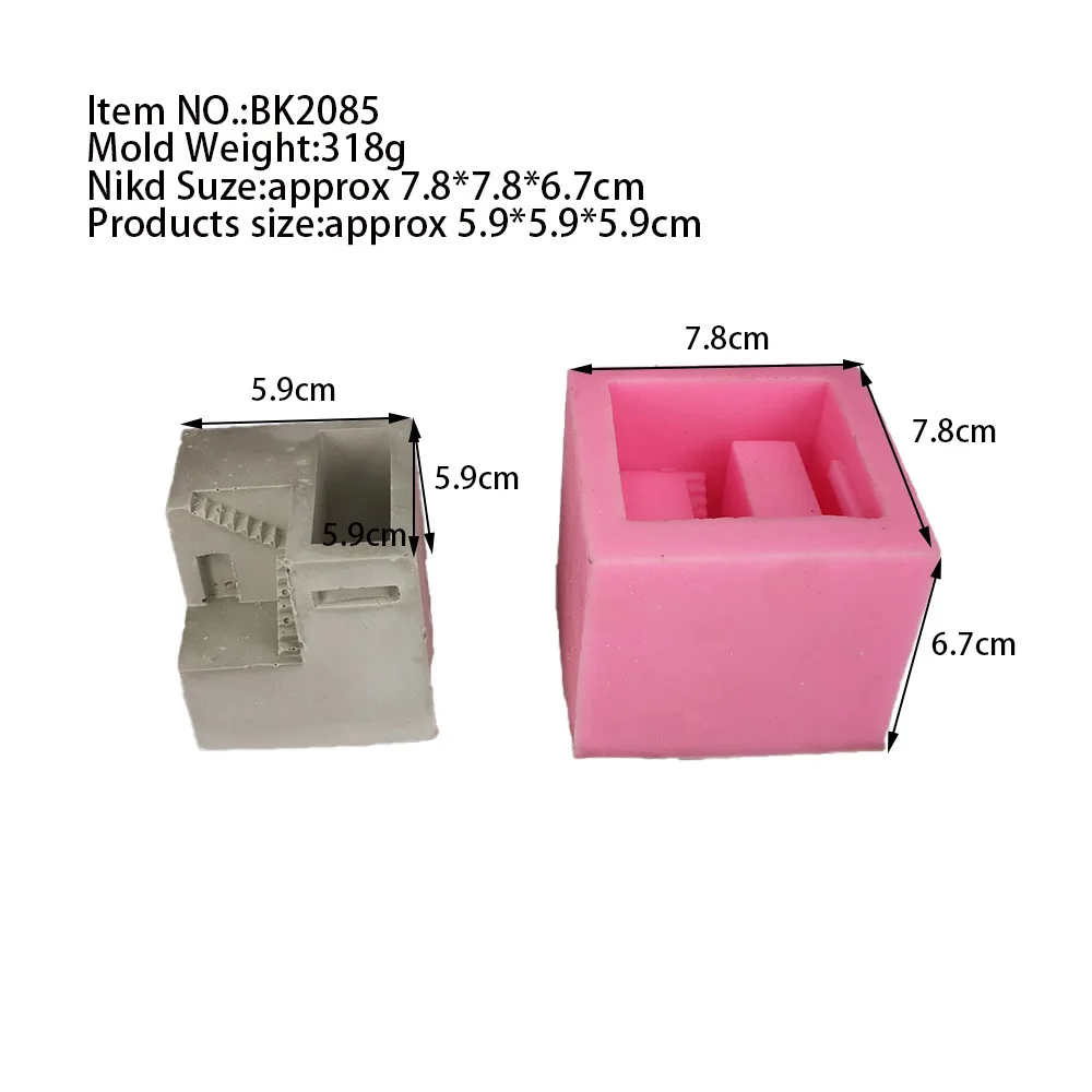 3D Small House Stairs Shaped Succulent Plant Vase Craft Mould Concrete Cement Pots Silicone Mold Making Candle Soap Tool