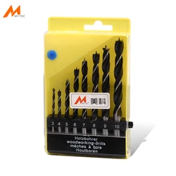 Carpintaria Twist Drill Bit Set, Brad Point, Round Shank, Aço Carbono, Ferramentas de Perfuração para Gabinete de Madeira, 3mm-10mm, 8Pcs