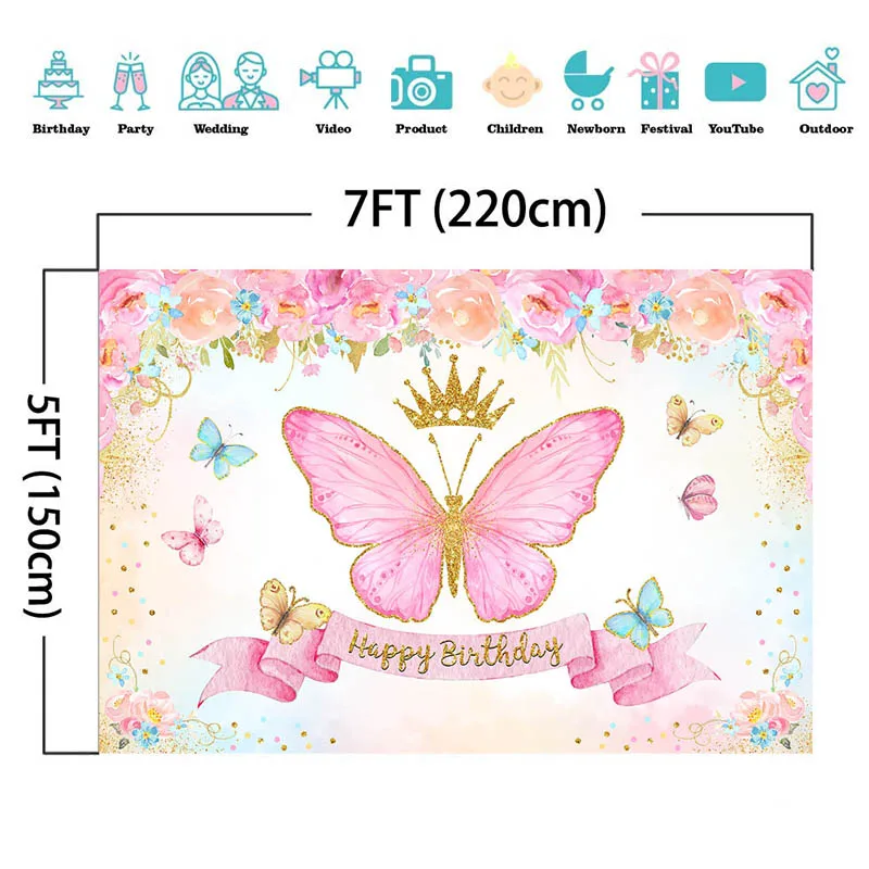 Mocsicka Bướm Hồng Sinh Nhật Phông Nền Cho Bé Gái Kiện Trang Trí Tiệc Thái Họa Tiết Hoa Cho Bé Hình Nền Chụp Ảnh