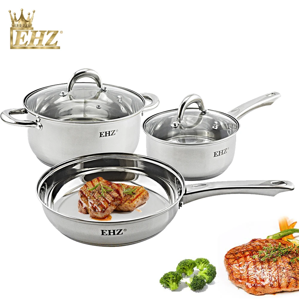 EHZ Cookware Set Stainless Steel Pots Composite Bottom Saucepan Saute Steak Pan Non Stick Fry Pan with Lids Kitchenware Set 5PCS