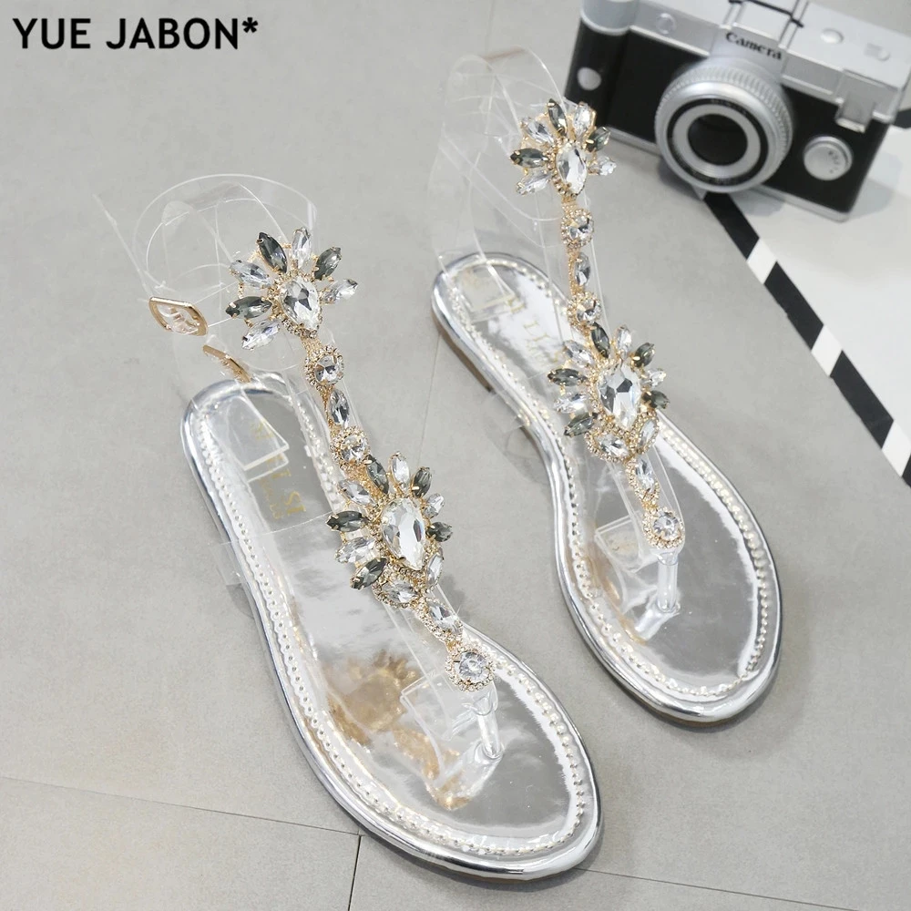 Crystal women sandals 2024 gold silver flat ladies sandals summer shoes woman summer sandals big size 43 sandalia feminina