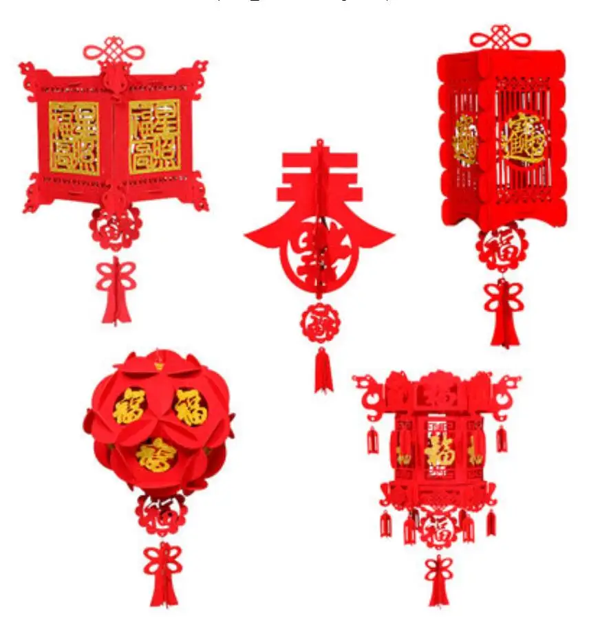2 PCS Chinese New Year Red Lantern Pendant Fu Chandelier Ornament Spring Festival Decoration