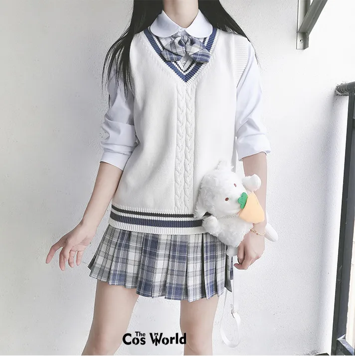 [Gentle Knife] Spring Autumn Sleeveless Knit Vests Pullovers V Neck Sweaters For JK School Uniform Students Cloths