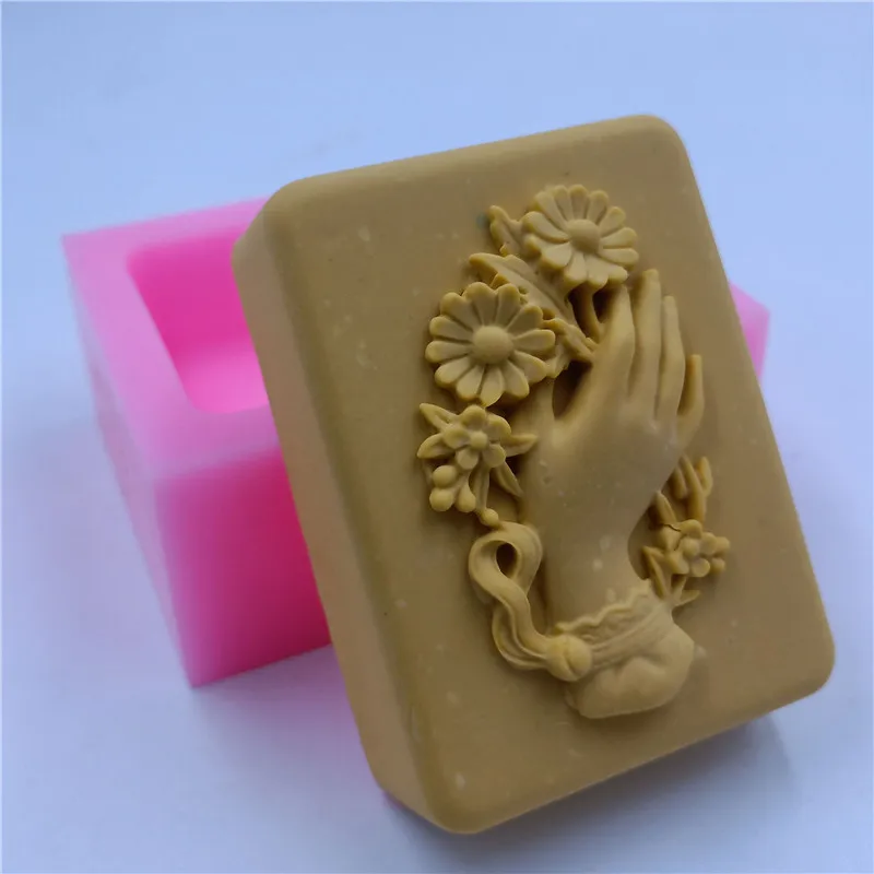 Hands Candle Soap Mold Rectangle Flower Silicone Mold for Natural Soap Making Handmade DIY Soap Molds Resin Mold Wax Melt Mould