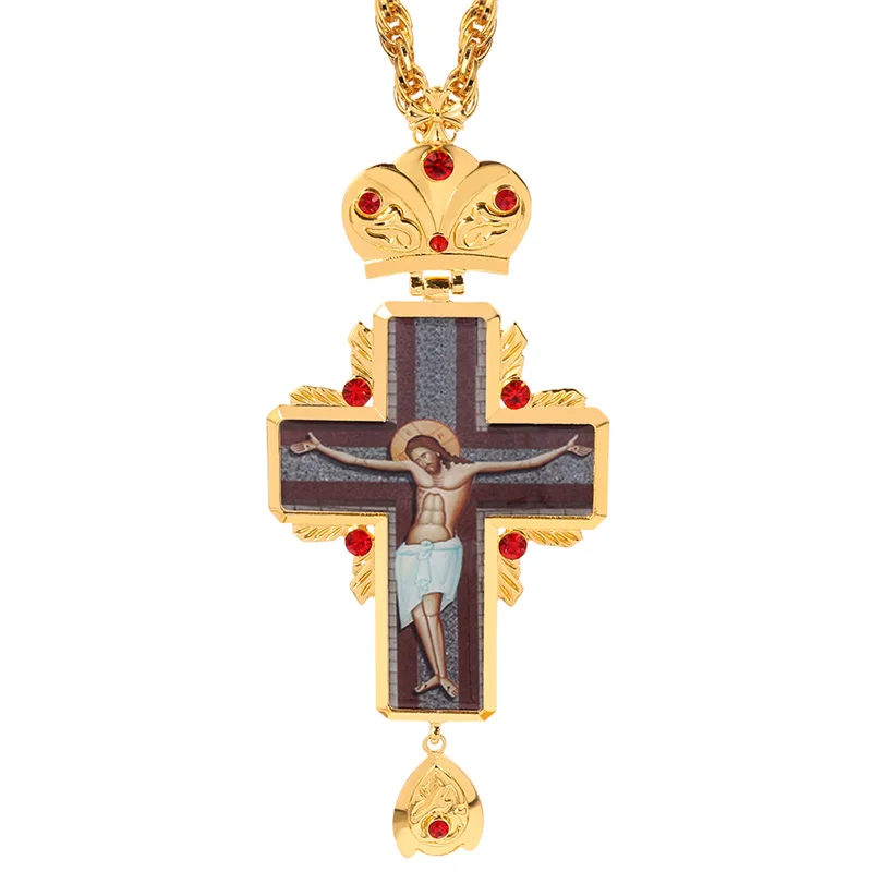 Vintage Cross Necklace For Men Big Jesus Pendant With Long Chain Gold Color Crucifix Necklaces for Pastor Prayer Items