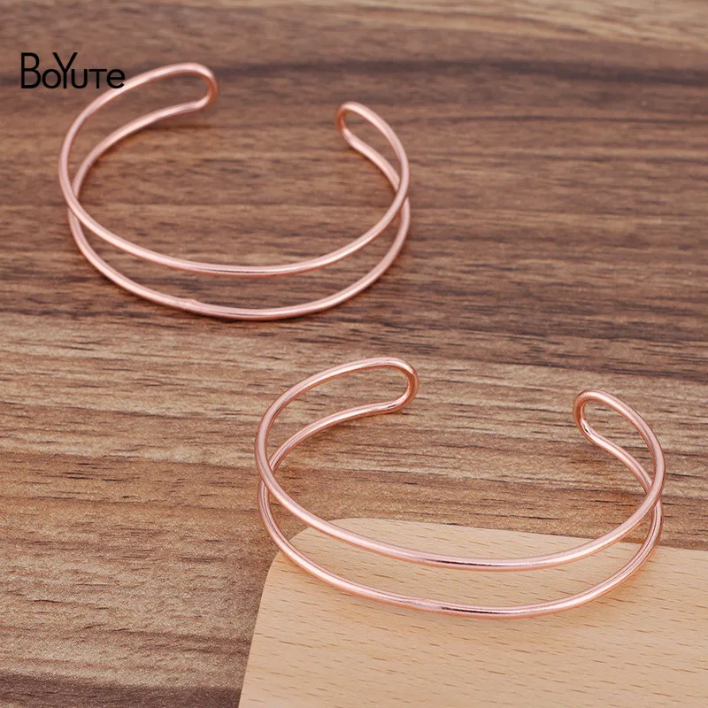 BoYuTe (5 Pieces/L) 65*2MM Metal Brass Simple Two-line Bracelet Base DIY Jewelry Accessories Handmade Materials