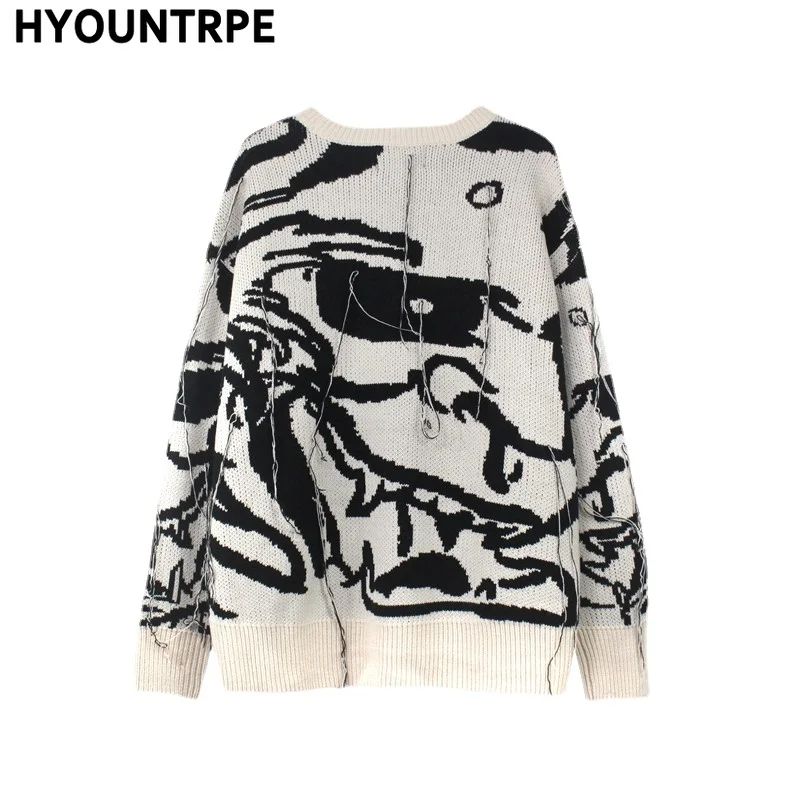 Mens Sweaters Fashion Hip Hop Tassel Harajuku Sweaters Casual Long Sleeve O-neck Knitted Sweater Cotton Pullover Jumpers Sweater