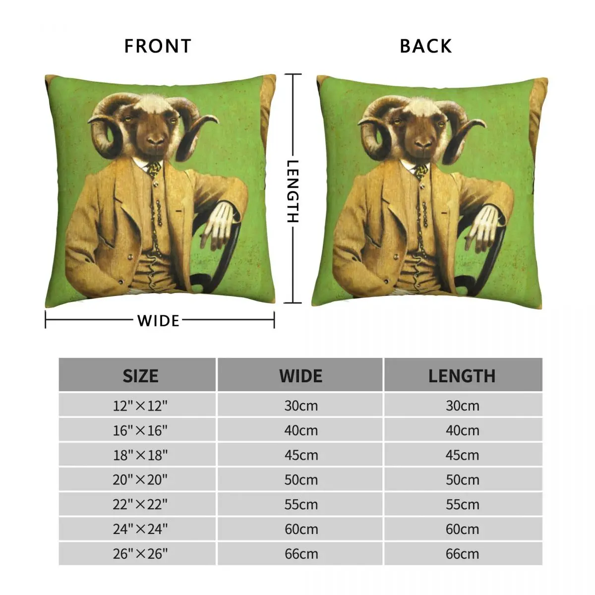 Edwardian Gentleman Ram Square Pillowcase Polyester Linen Velvet Printed Zip Decor Throw Pillow Case Sofa Seater Cushion Cover