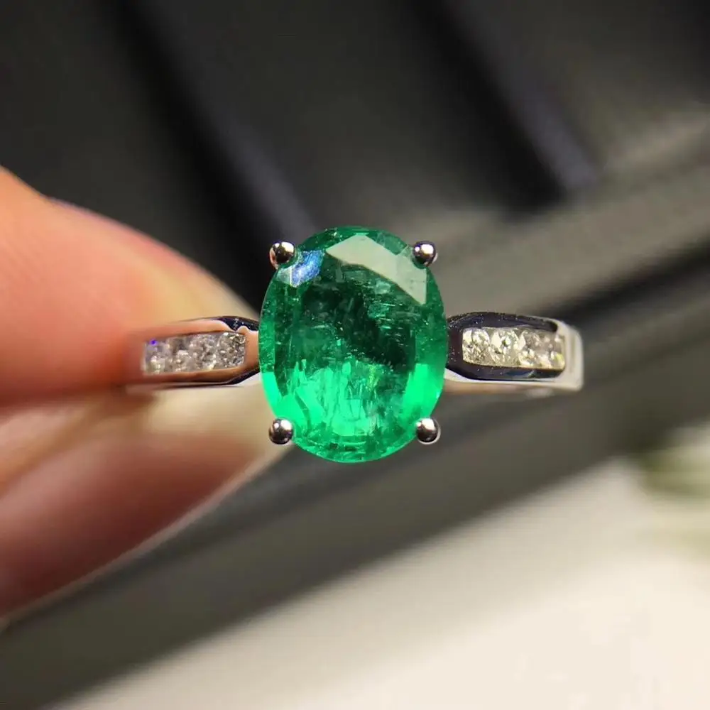 Natural and Real Original emerald ring Free shipping 925 sterling silve Gem 6*8mmFine jewelry for Man Or Woman