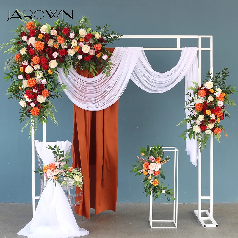 

JAROWN Customize Orange Burgundy Flower Arrangement Wedding Decoration Arch Flowers Wedding Background Artificial Flower Row