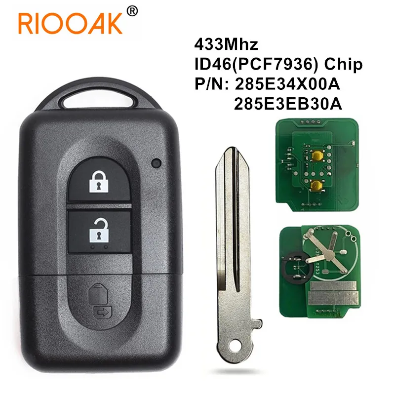 285E34X00A/285E3EB30A 2 Button 433MHz ID46/4D60 Chip Fob Remote Control Car Key Flip for Nissan Juke Navara Micra Xtrail Qashqai