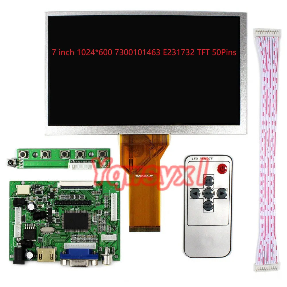 

Yqwsyxl New LCD Display Screen 7 inch 7300101463 E231732 1024*600 TFT 50Pins Monitor Driver Board 2AV HD VGA