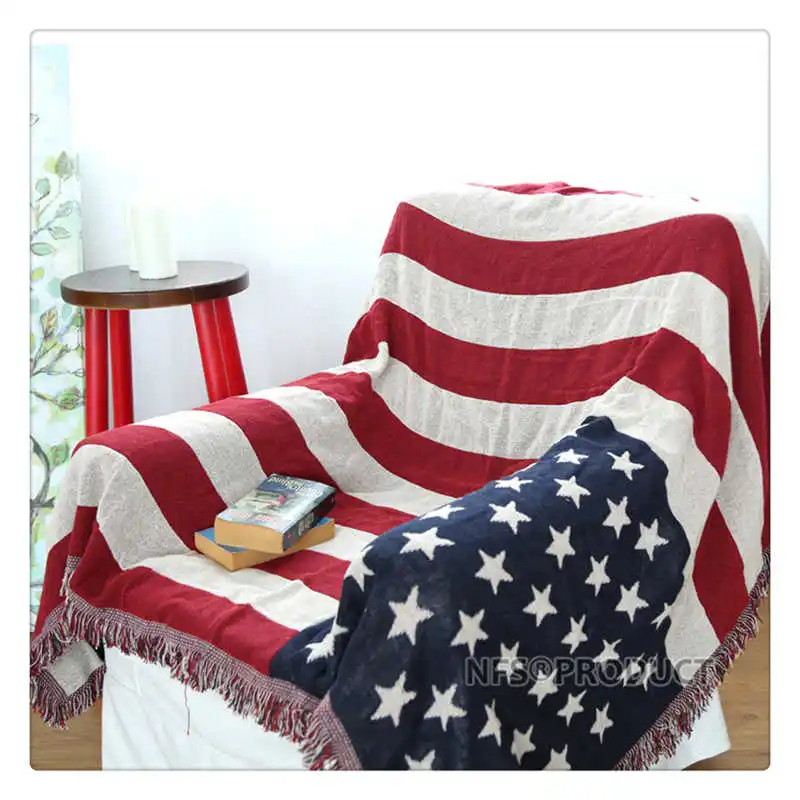 Knitted Sofa Throw Blanket With Tassels 130x180cm Cotton USA UK Flag Home Decorative Floor Carpet Bed Quilt Table Cover