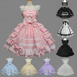 Women Lolita Medieval Gothic Cotton Dress Chiffon Lace Summer Ball Gown Halloween Princess Cosplay Costumes Girl Party Dresses