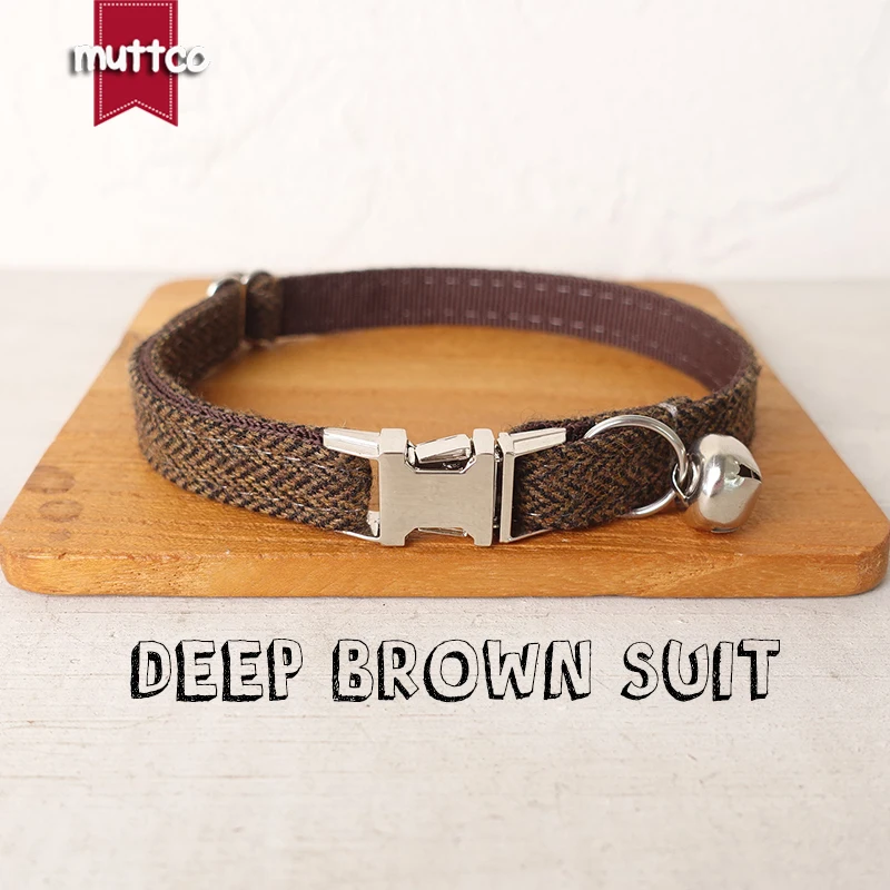 MUTTCO Retailing  delicate self-design personalized cat collars DEEP BROWN SUIT  handmade collar  2 sizes UCC118