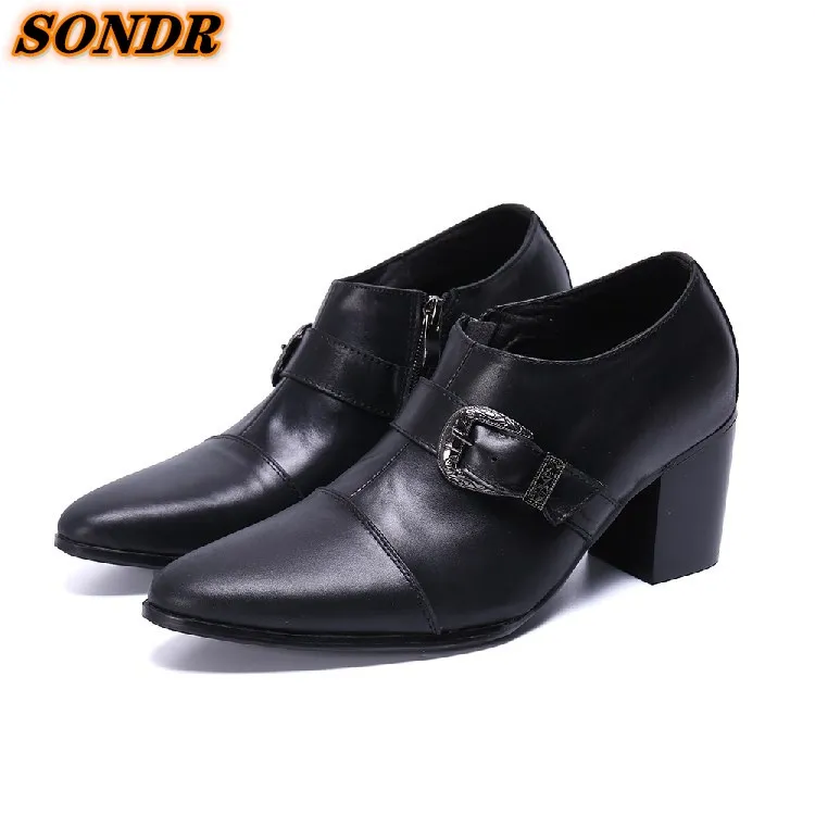 

Korean Style Men Genuine Leather Men's Dress Business High Heels Pointed Toe Snake Skin Lace Up Shoes Zapatos Hombre Vestir