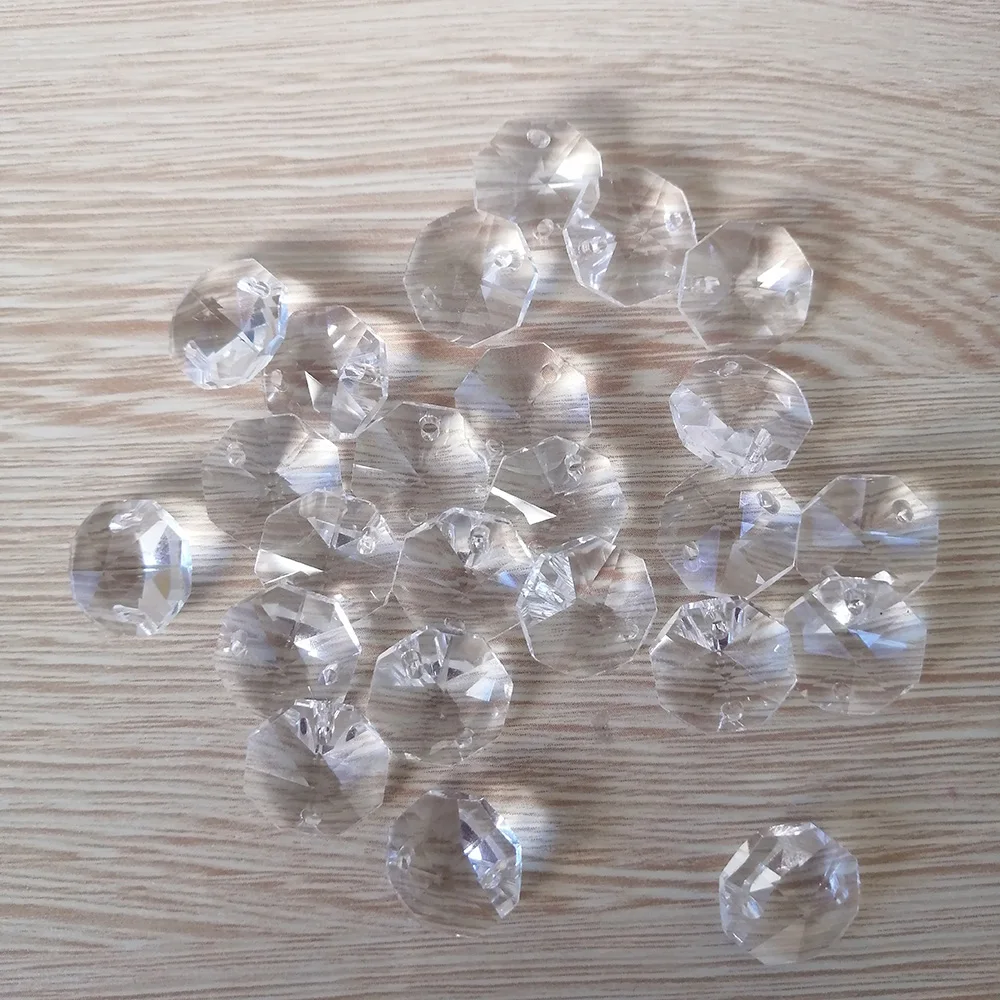 Camal 20pcs Clear 14mm Crystal Octagonal Loose Beads Two Holes Prisms Chandelier Lamp Parts Accessories DIY Wedding Centerpiece