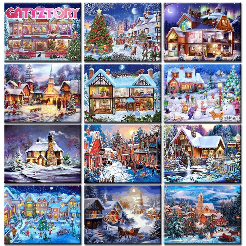 GATYZTORY Snow House Scenery Painting By Numbers Kits For Kids Unique Christmas Gift Oil Paint By Numbers HandPainted Craft