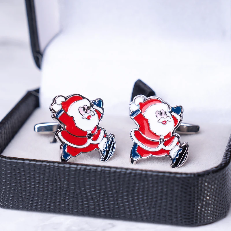 New Merry Santa Claus Cufflinks High Quality Red Enamel Cuff Buttons For Men Women French Shirt Fashion Jewelry Christmas Gift