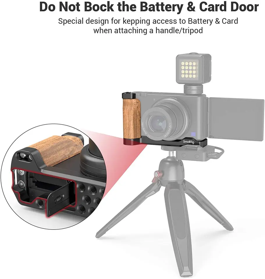 SmallRig for ZV1 Camera Vlog Rig L-Shape Wooden Grip with Cold