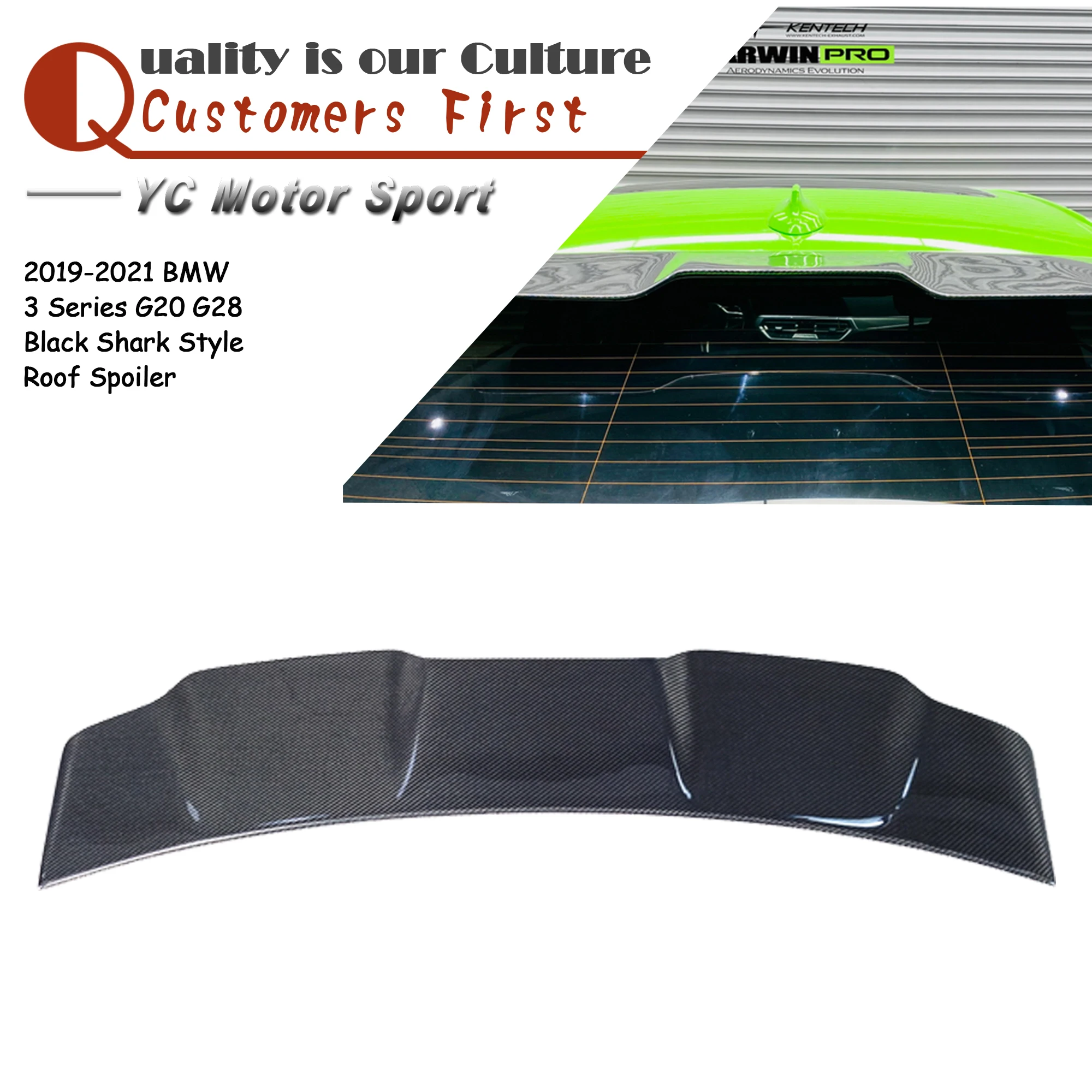 Car Accessories Carbon Fiber Black Shark Style Roof Spoiler Fit For 2019-2021 3 Series G20 G28 Roof Wing