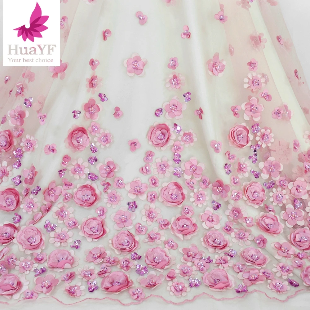 beautiful New arrival beads embroidered lace fabrics high quality 3d flower lace fabric HY1633 for weddding