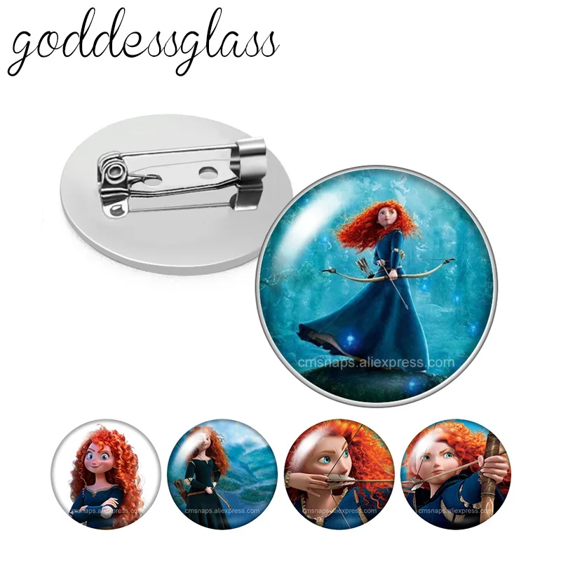 

Disney Brave Princess Merida Photo Glass cabochon Brooch pinback button Bag Clothes Denim Jeans Lapel Pin Badge Jewelry Gift